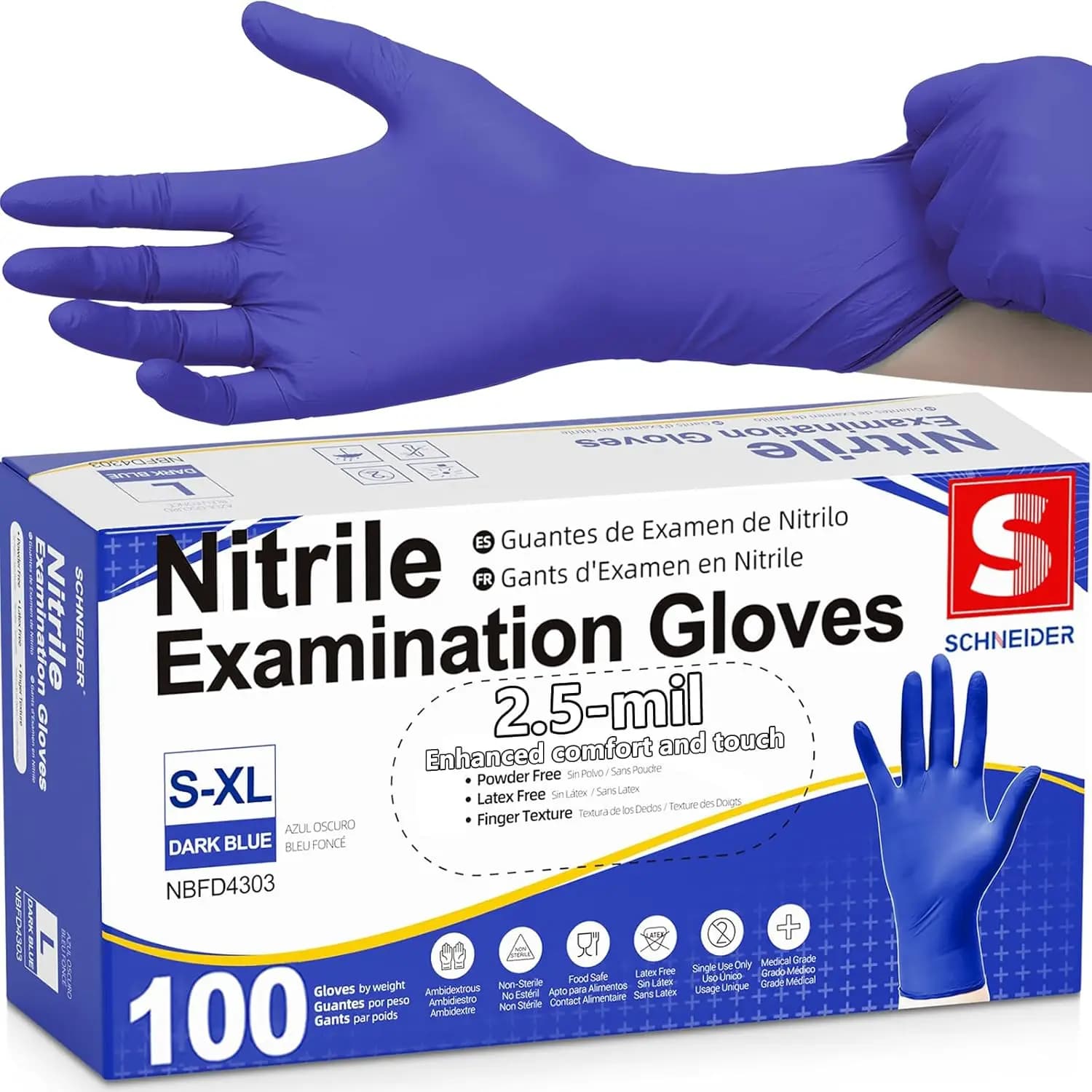 Guanti in Nitrile per Esami, Blu Scuro, Monouso, Senza Lattice, Senza Polvere, Adatti per Uso Alimentare, Cucina e Casa