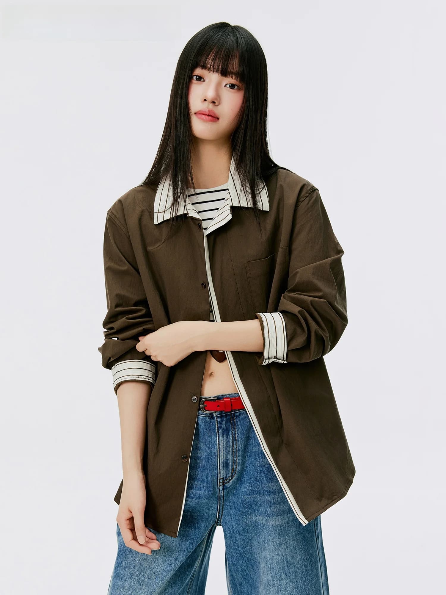 Camicia a maniche lunghe a righe Burgenland da donna, top casual ampio con protezione solare, camicia ampia di marca alla moda per primavera autunno, modello per coppia