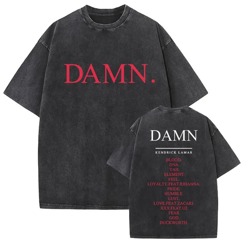 Limited Washed Vintage Rapper Kendrick Lamar DAMN Double Sided Print T-shirt Men Women Hip Hop Fashion Street Oversized T Shirts