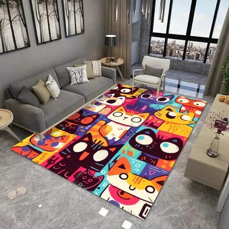 Tappeto per gattini stile pittura Tappeto per grandi aree adatto per tappetini per soggiorno e camera da letto Tappeto morbido antiscivolo e resistente all'usura