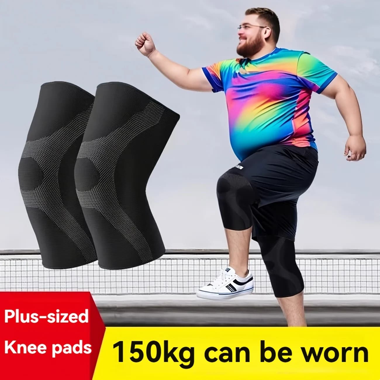 1 paio di ginocchiere oversize per individuali obesi, corsa, salto, supporto per ginocchio resistente, avvolgente, antiscivolo, per alleviare l'artrite