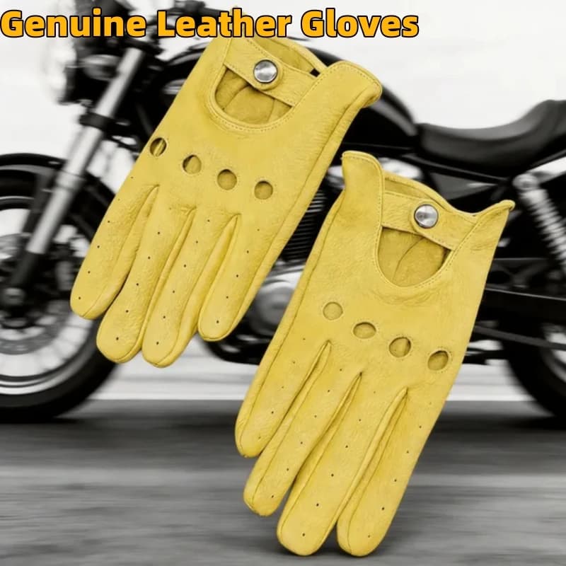 Men's Motorcycle Gloves Women Genuine Leather Thin Breathable Wear-Resistant Driving Motorbike Gloves
