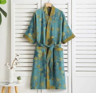 Cotton Double Gauze Bathrobe: Lightweight Spring & Summer Pajamas for Couples, Absorbent Quick-Dry Loungewear