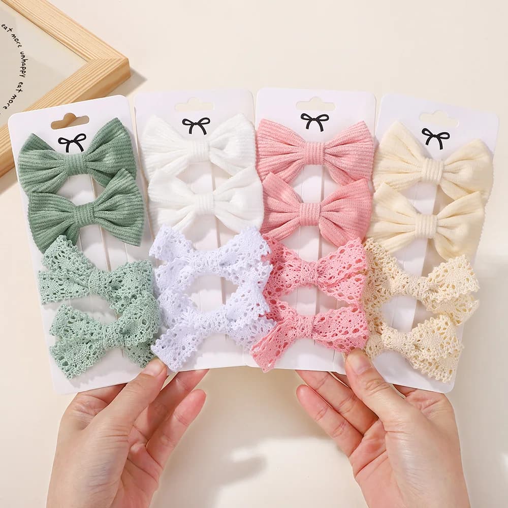 4 pz/set fermagli per capelli in pizzo tinta unita per ragazze fatti a mano in velluto bowknot forcine per bambini dolce copricapo accessori per capelli all'ingrosso