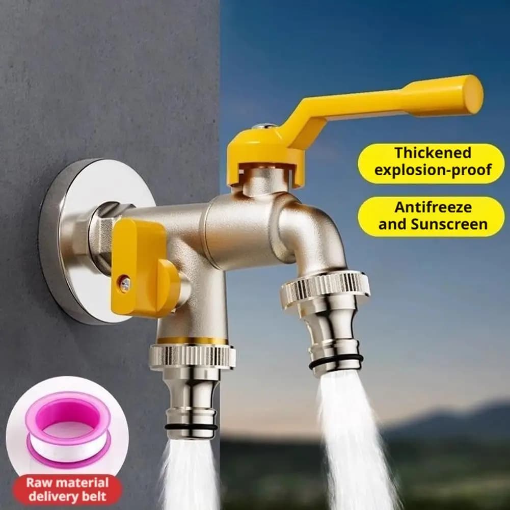 Rubinetto doppio da esterno per giardino, adattatore per tubo dell'acqua, resistente al gelo e al sole, per soddisfare diverse esigenze idriche all'aperto