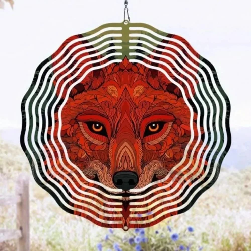 Wind Chimes Outdoor Decor, 3D Metal Wind Spinner Large Kinetic Art, Rotating Forest Fox Pattern Yard Chimes for Garden Patio
