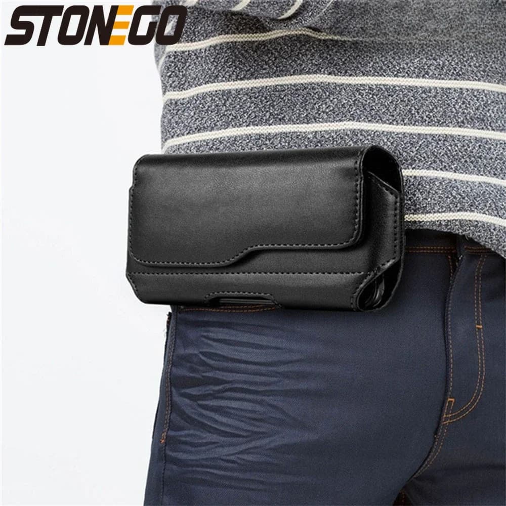 Borsa a tracolla in pelle alla moda con clip e anello porta cellulare, custodia da viaggio per escursioni, marsupio a tracolla per uomo e donna