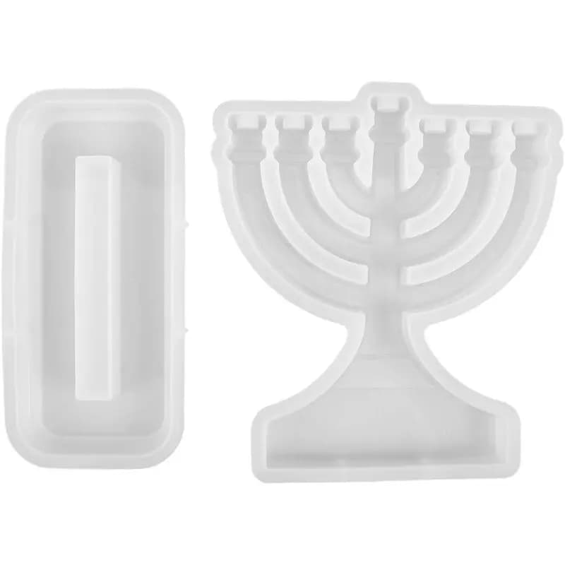 AB46-Menorahsilicone Mold 7Branch Resin Candle Holder Castingmold For DIY Aromatherapy Wax Candle Making Holiday Decoration