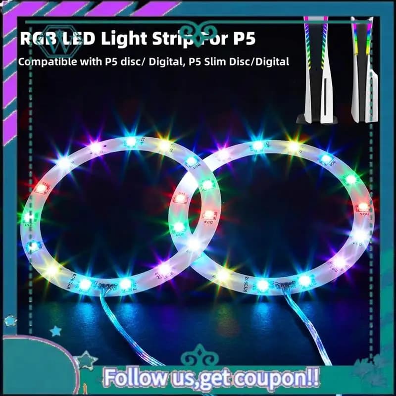 Striscia luminosa a LED RGB aggiornata per console PS5 /PS5 Slim, telecomando IR/APP/USB 3 metodi, accessori decorativi fai da te