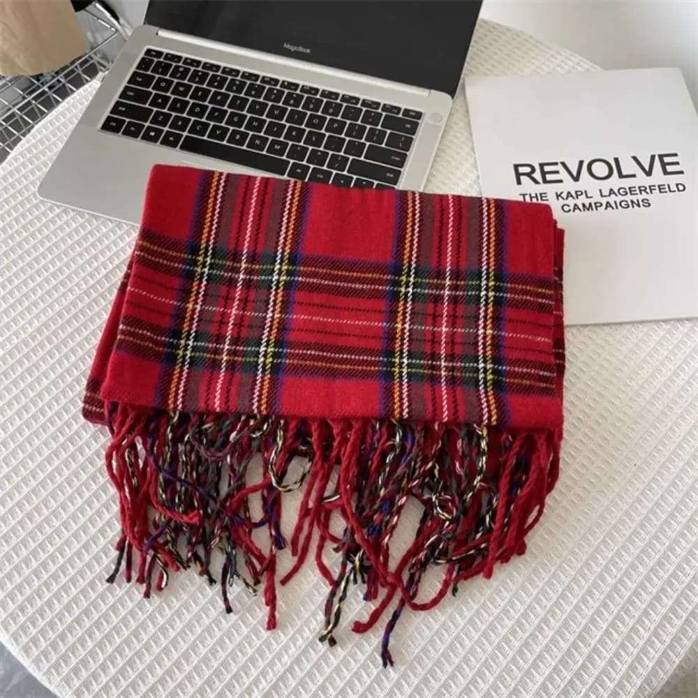 Elegant Tassel Plaid Wool Scarf Rainbow Color Winter Cashmere Scarves Korean Style Scarves Wool Scarves Long Shawl Student