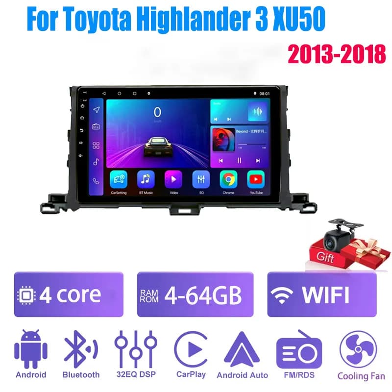 10 "4 + 64 GB Android Per Toyota Highlander 3 XU50 2013-2018 QLED Android Auto Radio Lettore Video Multimediale GPS