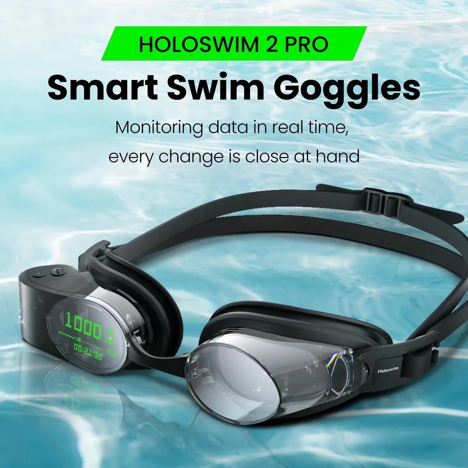 Occhiali da nuoto intelligenti Holoswim 2 PRO AR con monitoraggio dati in tempo reale, rivestimento antiappannamento, compatibili con l'app Holosport.