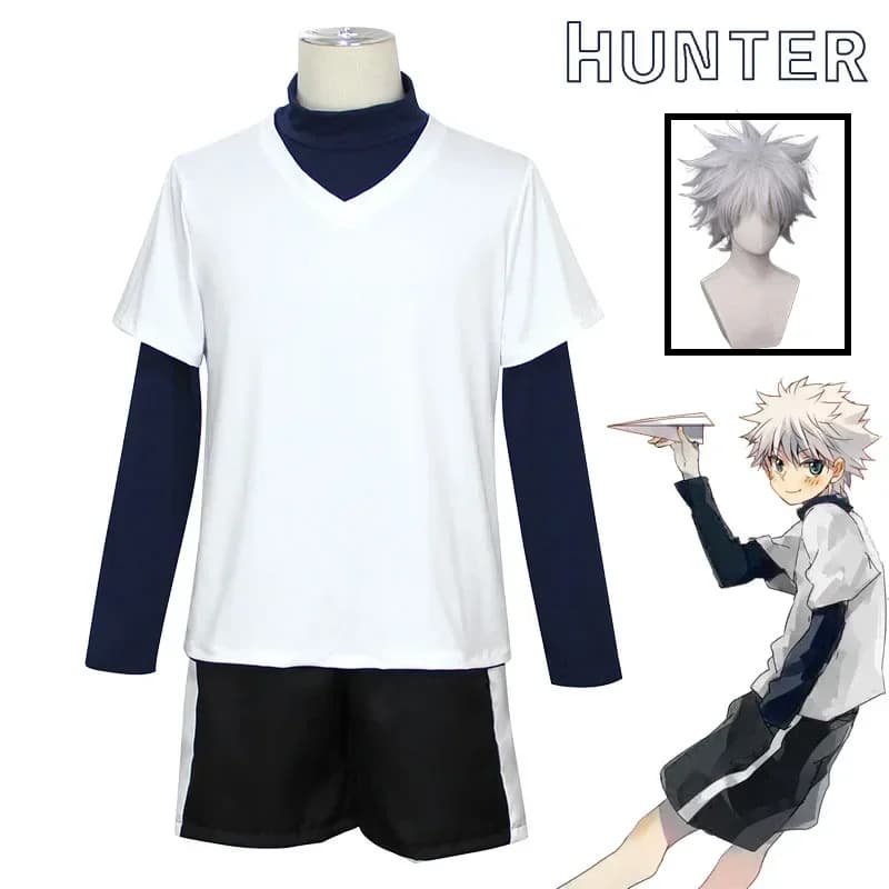 2026 In Stock Killua Zoldyck Cosplay Costume Hunter Hantaa Kirua Zaoldyeck T shirt Full Set Wig Halloween Xmas New