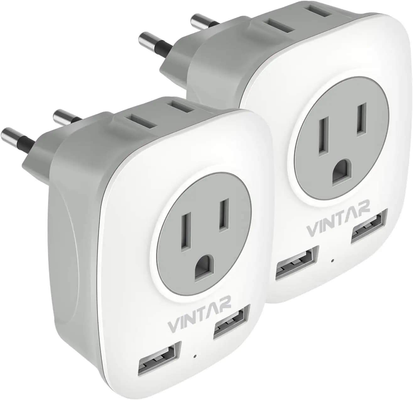 4-in-1 EU Travel Plug Adapter: 2 US Outlets + 2 USB Ports, Type C for France, Italy, Spain