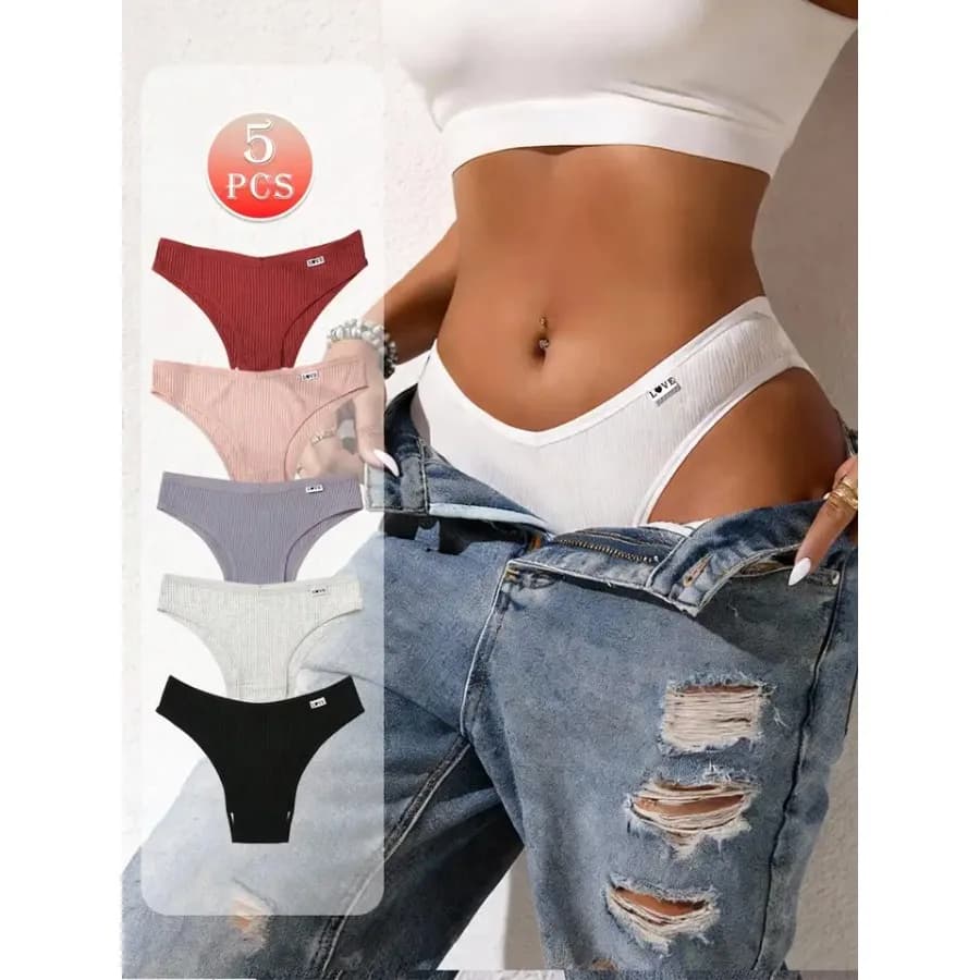 5pcs/Pack Women's Cute Printed High Elasticity Panties Low Waist Letter Design Ladies Underwear