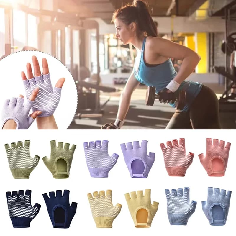 1 paio di guanti da yoga antiscivolo a mezze dita per donna, pilates, ciclismo, fitness, accessorio per yoga aereo, multicolore
