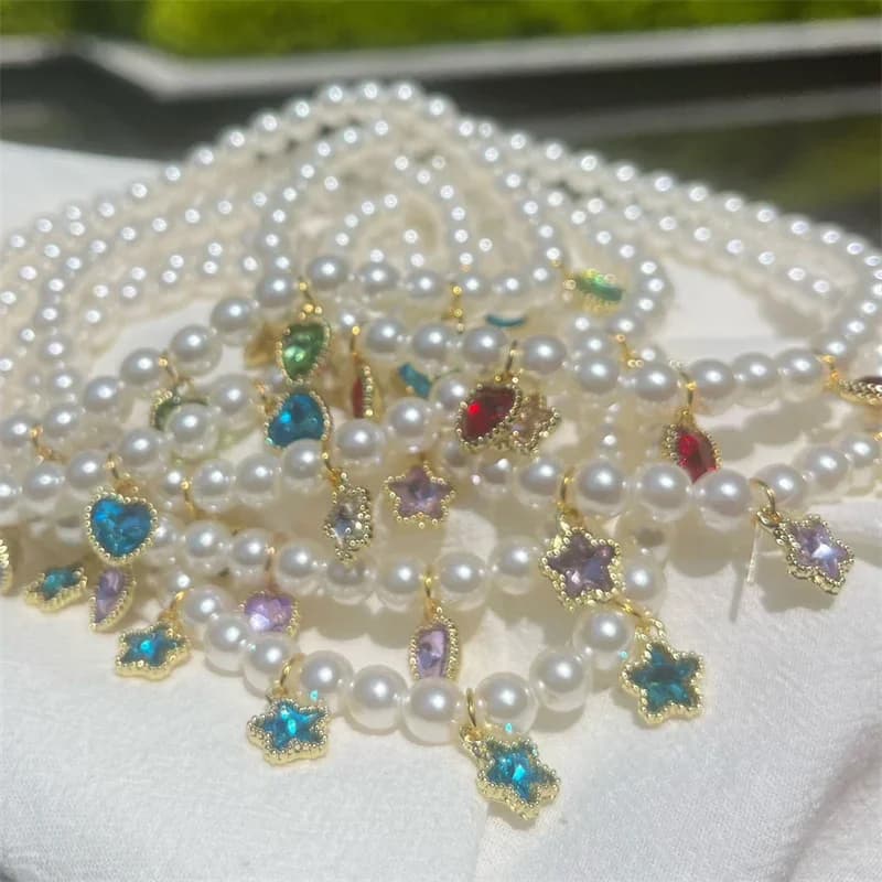Collare per Cani Regolabile Fatto a Mano con Collana di Perle, Cuore, Stella e Diamante, Accessori Brillanti per Gatti e Cani, Decorazioni per il Collo