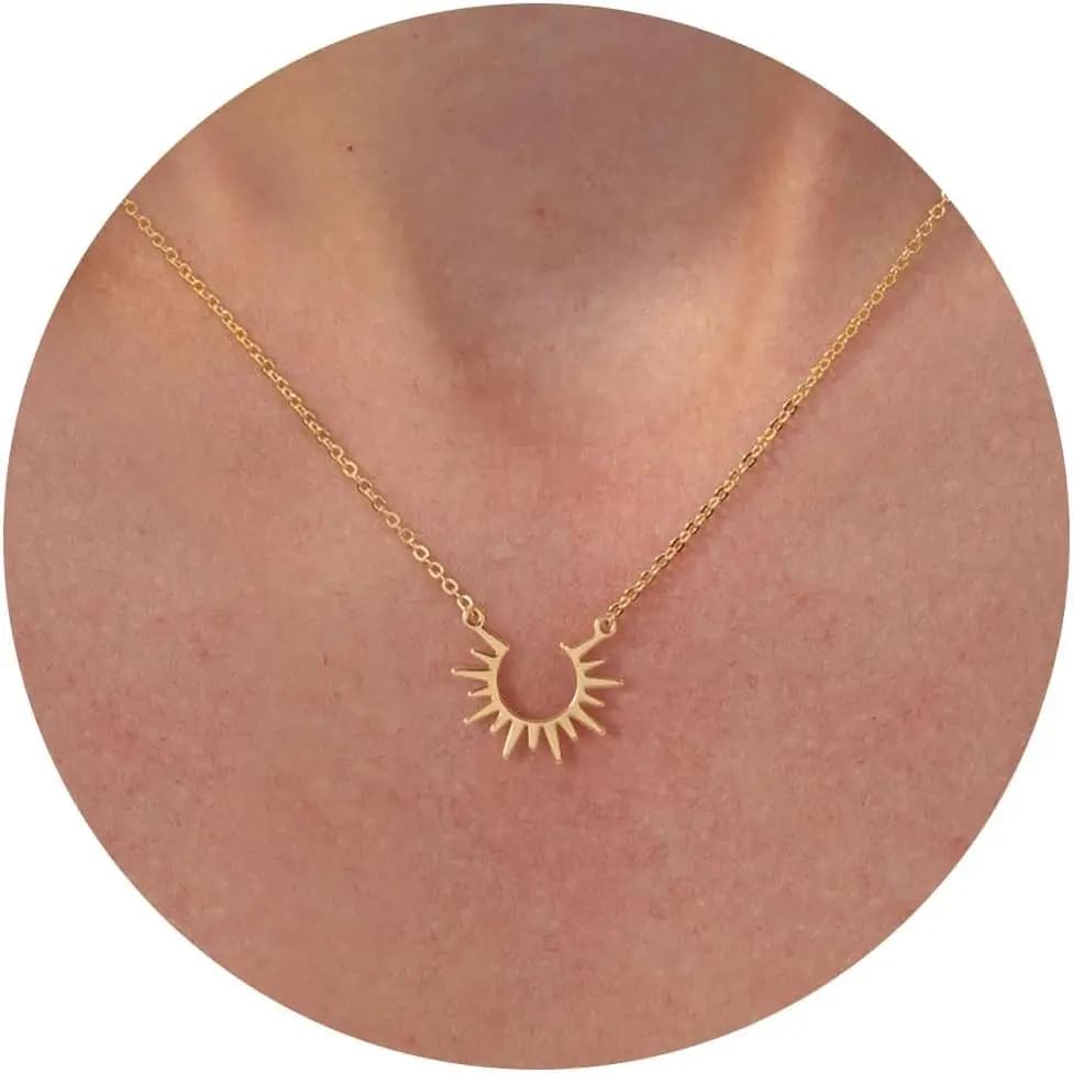 VRIUA Gold Necklace for Women - 14K Gold Plated, Delicate, with Italian Horn Shape Pendants, David Star, Butterfly, Bow, Sun, Lotus, Volleyball, Baseball