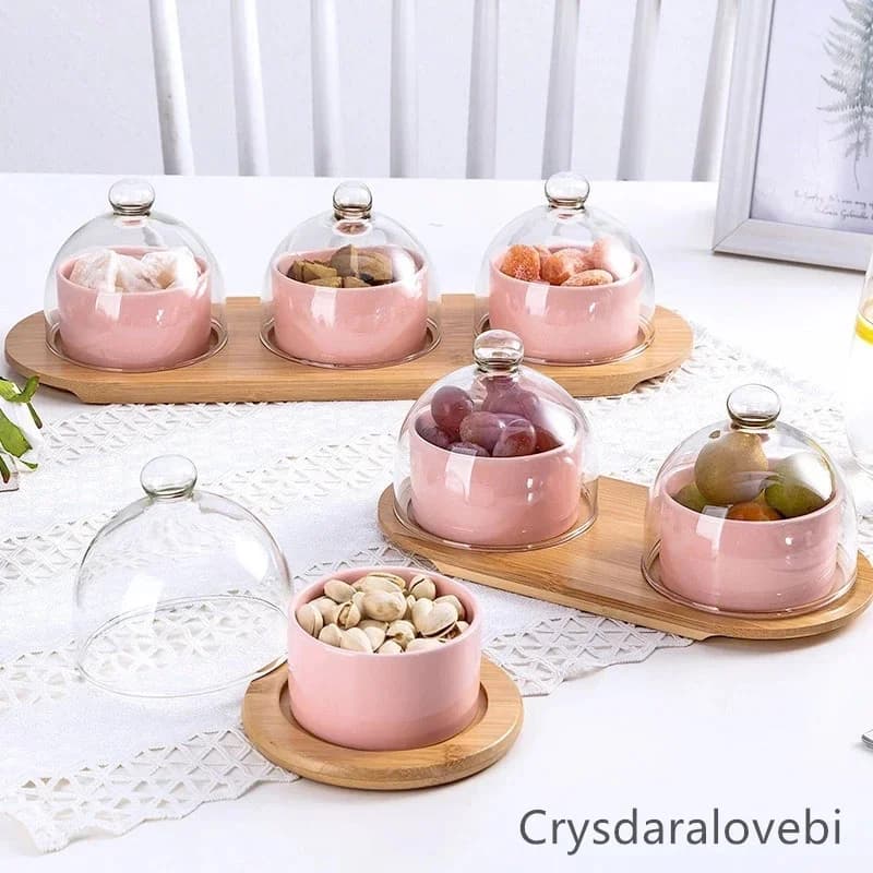 Ciotola da dessert creativa Stoviglie in ceramica Torta Ciotola da budino Soggiorno moderno Copertura in vetro Snack Piatto di frutta secca Vassoio di frutta