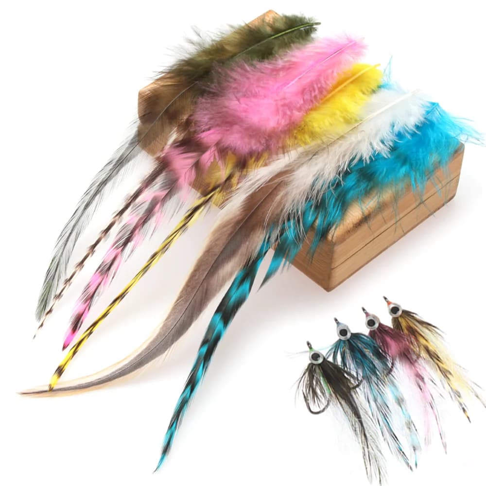 1 confezione/2 confezioni di piume di gallo Grizzly Saddle Hackle per la creazione di mosche artificiali, ideali per ninfe, Woolly Bugger, streamer e esche per lucci.