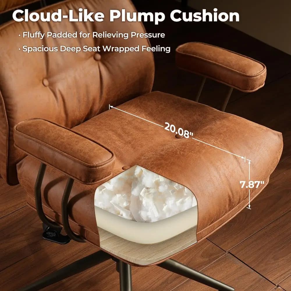 Sedia da Ufficio Ergonomica, Poltrona Direzionale in Ecopelle con Schienale Alto e Cuscino Spesso, Comoda Sedia Girevole Stile Mid-Century Modern