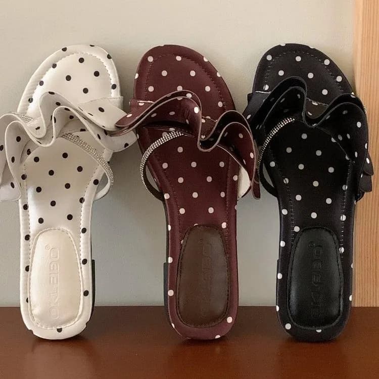 Summer Women's Outdoor Casual Non-slip Flat Open Toe Slippers 2026 New Fashion Polka Dot Decorated Lightweight Slippers
