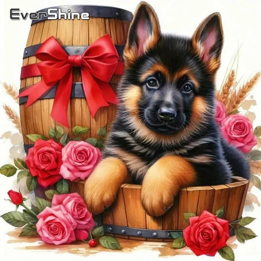 Evershine Diamond Mosaic Dog Animal Cross Stitch Painting Wooden Barrel Pattern For Adults Beginners Embroidery Rose Home Decor
