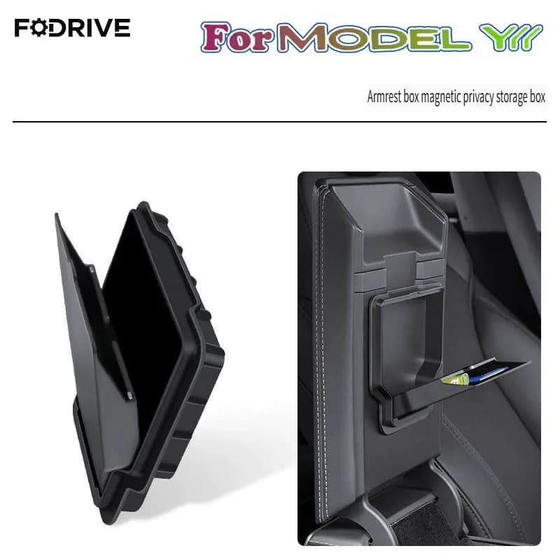 For Tesla Model YL Magnetic Center Console Armrest Storage Box – Privacy Hidden Organizer Tray, Anti-Fly Magnetic Cover
