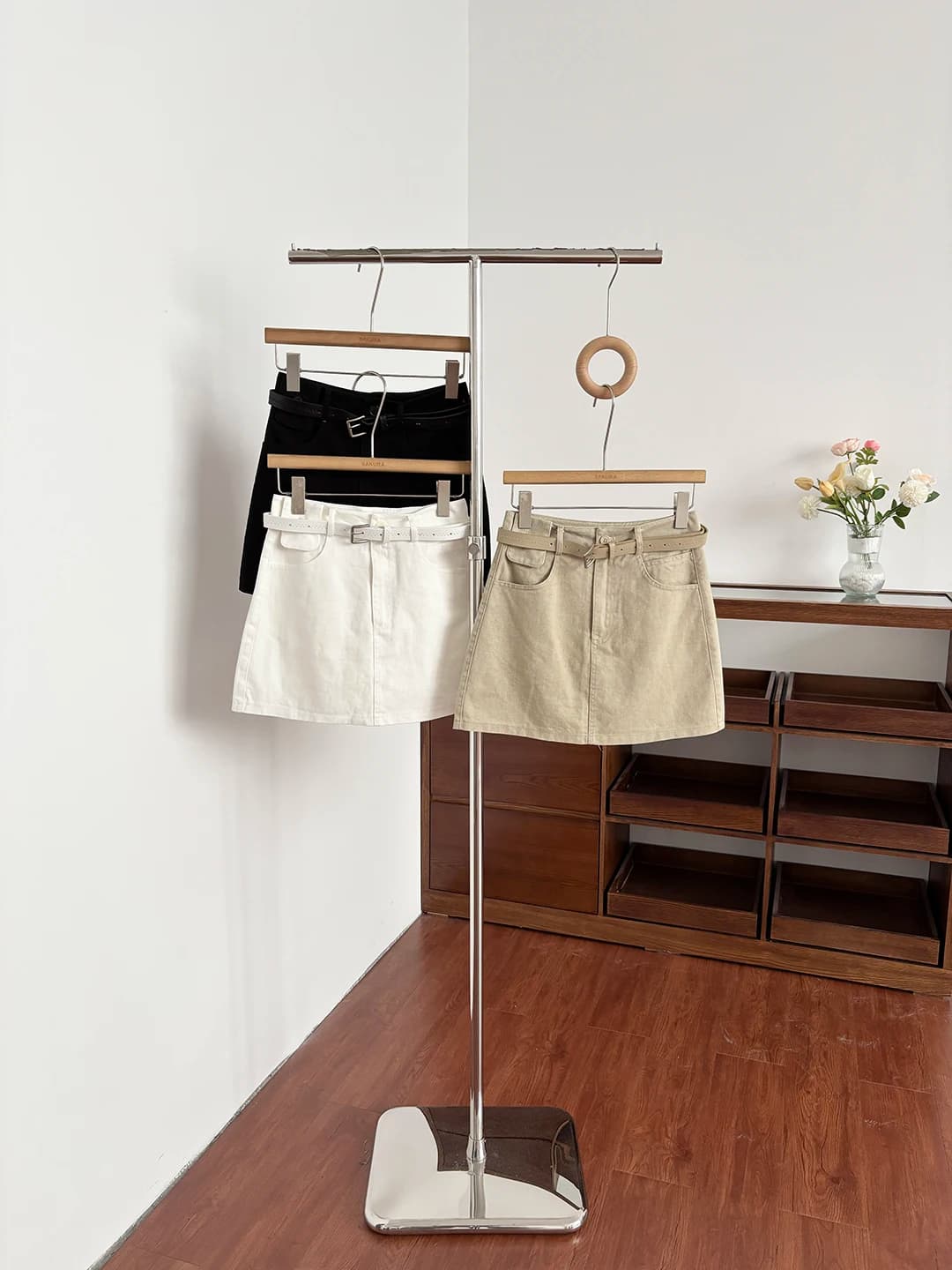 High Waist A-Line Skirt for Women with Belt Summer 2026 Slimming Anti-Light New Arrival Polyester Fiber Standard Fit