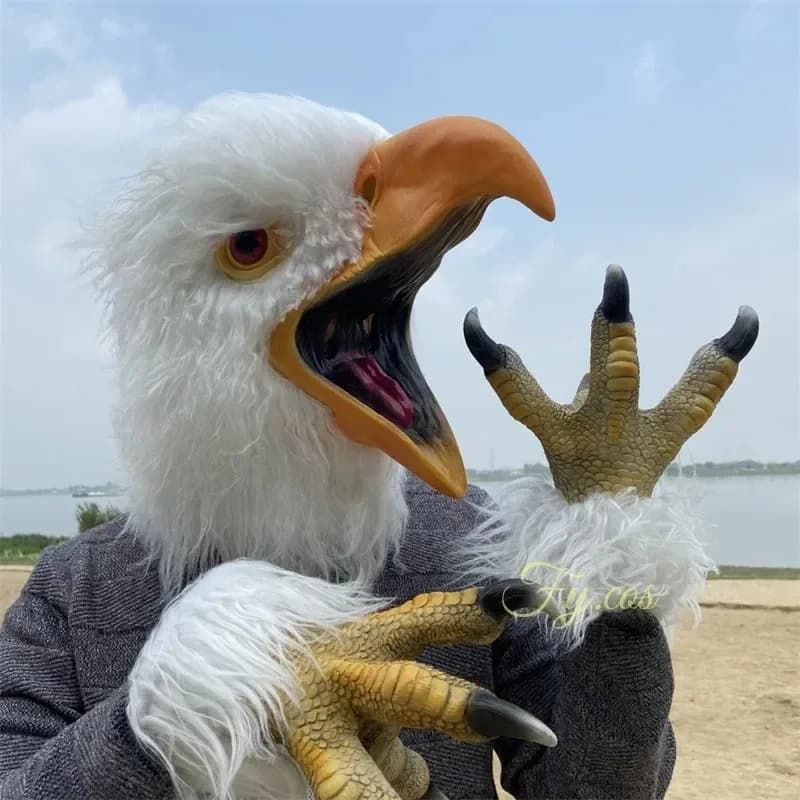 2026 Furri Raptor Mask Men Halloween Costume Mascara Latex Full Face Cosplay Rave Animal Head Cover Bird Eagle Adult Woman Disgu