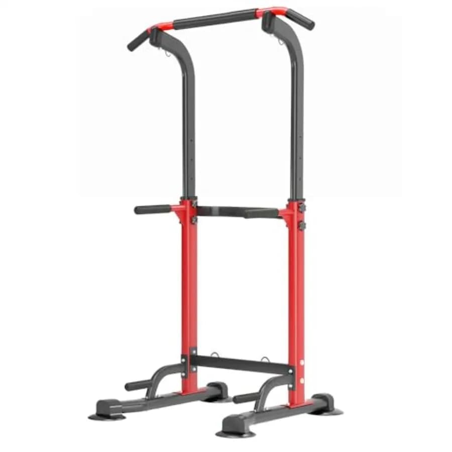 Power Tower with Traction Bar, House Height Adjustable Fitness Station, Workout Equipment for Beginners Under 180 cm Height, Black Steel