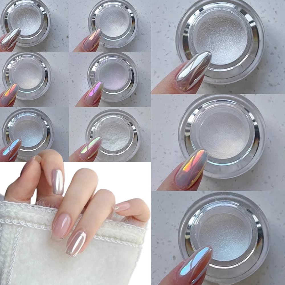 0.2g/1 barattolo di polvere per unghie bianca al chiaro di luna Aurora specchio magico turca di pigmenti cromati polvere per sfregamento di perle lucide per salone di nail art