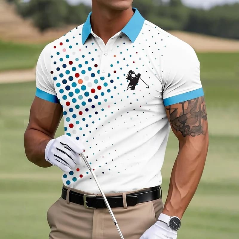 Polo con motivo a macchie colorate per uomo Golf Geometria Stampa 3D Tees Summer Casual Street Manica corta T-shirt allentata Top con risvolto
