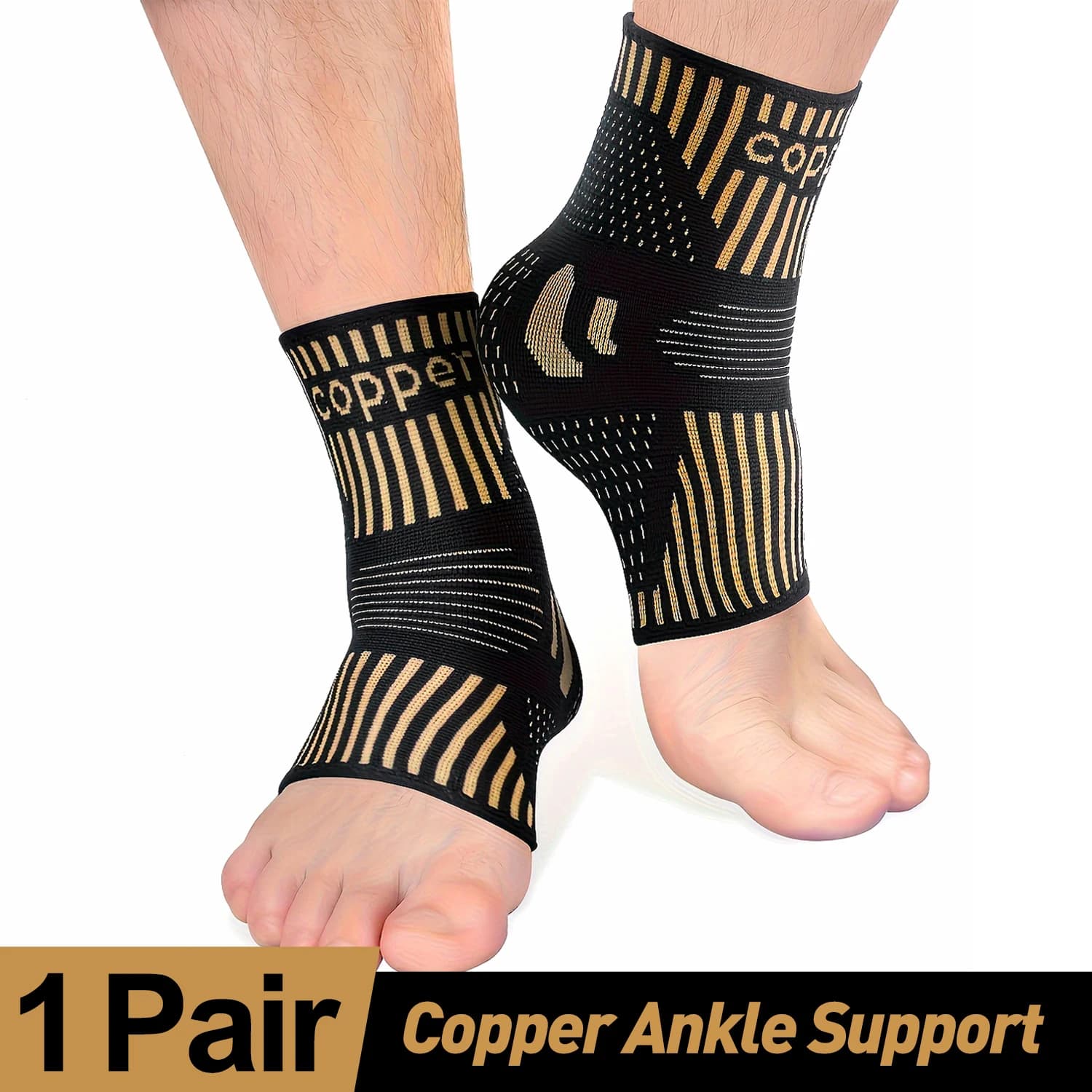 2 pieces of copper ion sports ankle brace, ankle support set, compression socks for men and women, basketball, football, tennis, racing protective equipment