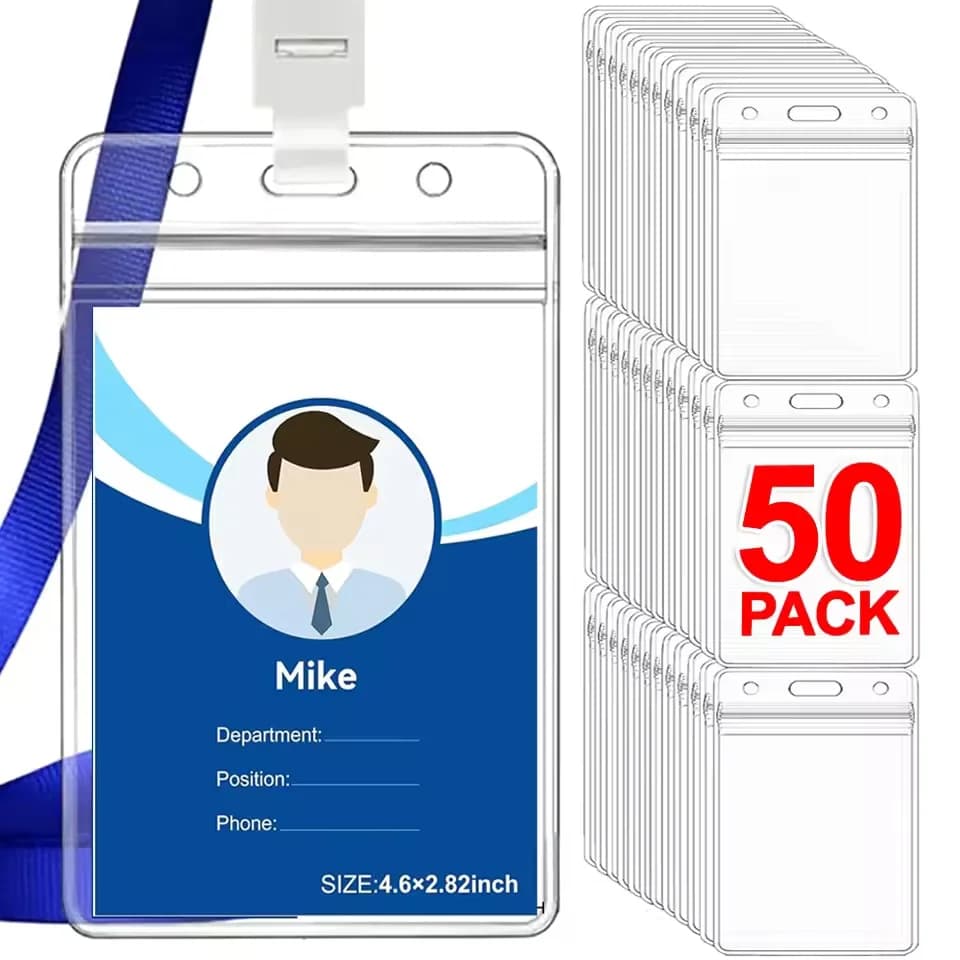 50/40/10/1PCS Transparent Name ID Badge Holder Waterproof Thick Vertical Business Card Holder Protectors with Resealable Zip