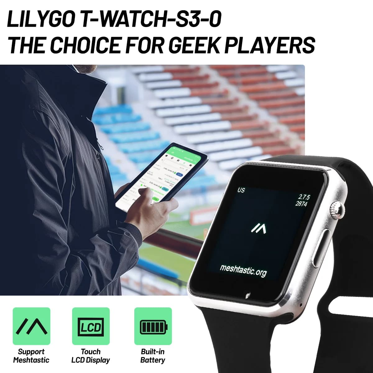 T-Watch-S3 Scheda di sviluppo ESP32-S3 LILYGO LoRa Meshtastic Smartwatch Sensore BMA423 Ripetitore LoRa a bassa potenza 433/868/915 MHz