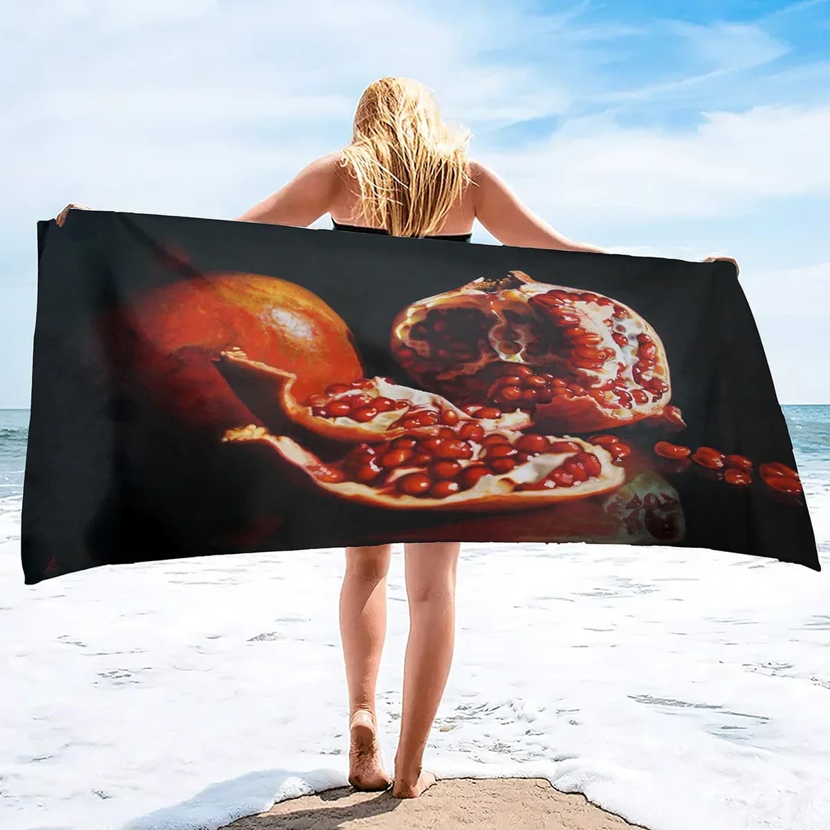 Asciugamano da spiaggia in microfibra, asciugamani da bagno estivi con frutta melograno Asciugamani da viaggio leggeri ad asciugatura rapida Asciugamano da bagno da spiaggia assorbente