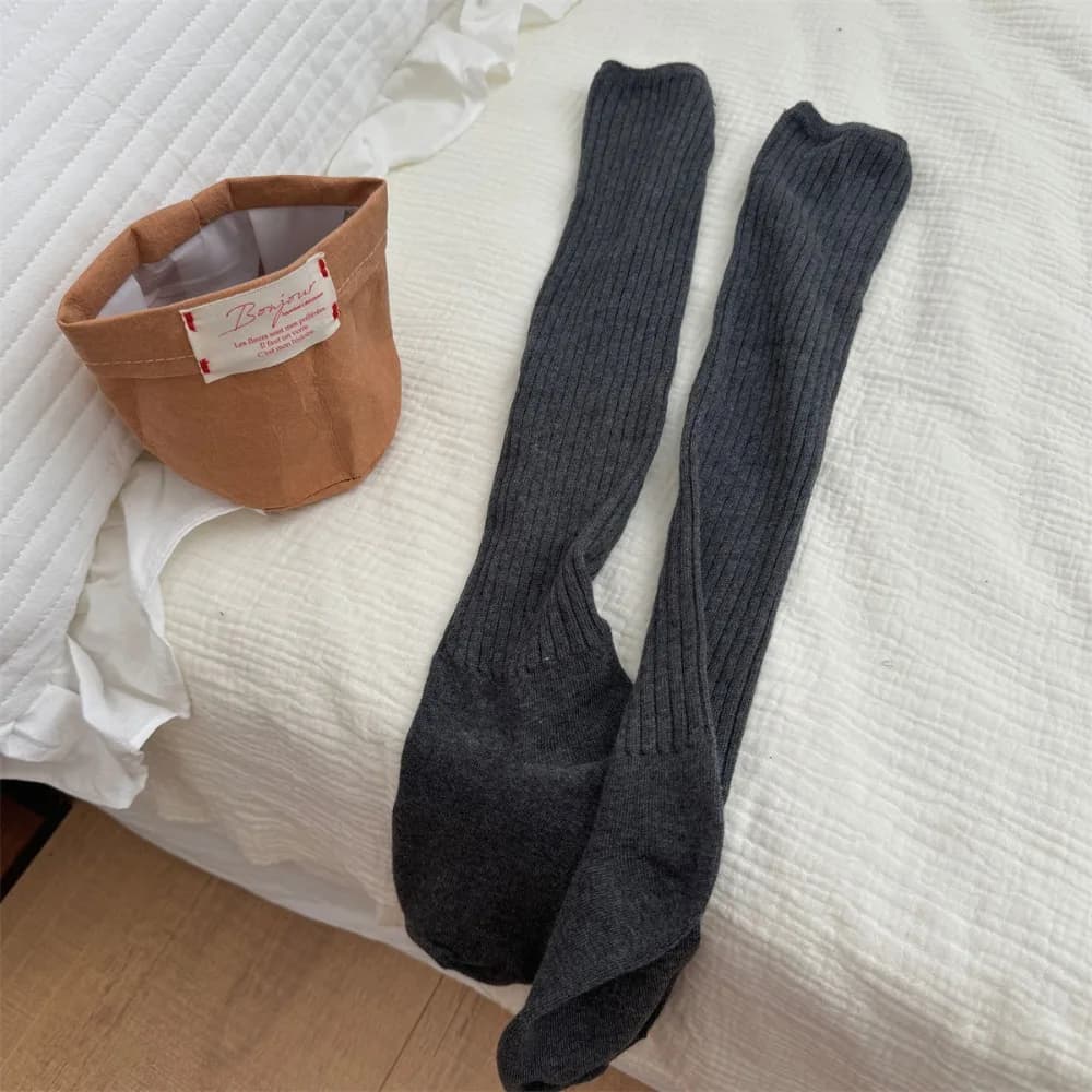 Casual Cotton Women Stockings Autumn Winter Warm Knee High Socks Solid Color Soft Thigh Stocking Long Socks