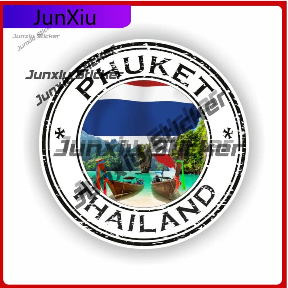 Adesivo con motivo dell'emblema della Thailandia, Phuket, decorazione a forma di bandiera rotonda, protezione UV impermeabile, progettato per l'anteriore