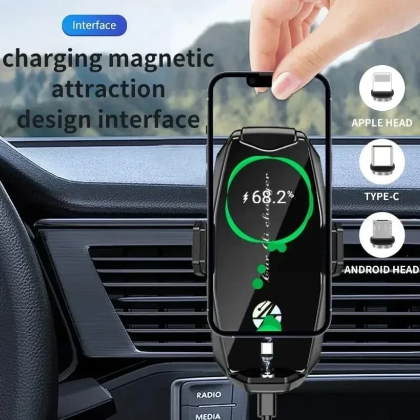 Caricatore a induzione a infrarossi wireless per auto Supporto per telefono con presa d'aria GPS Supporto per testa magnetica per iPhone 16 ~ 12 Samsung S25 Ricarica rapida
