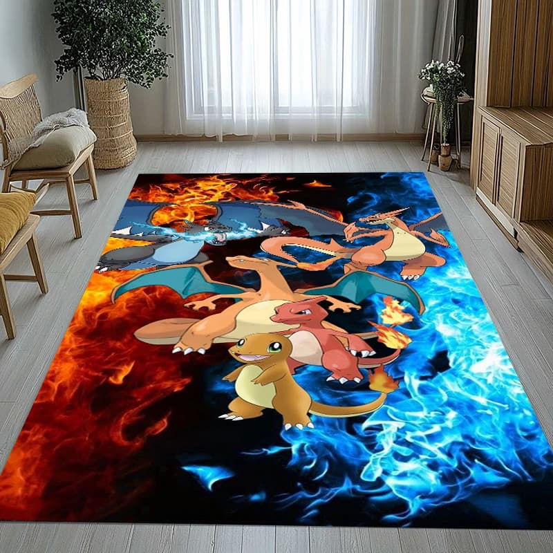 Charizard Charmander Pokemon anti-slip carpet for living room, soft carpet for bedroom, children's room, sofa, home decoration, gift