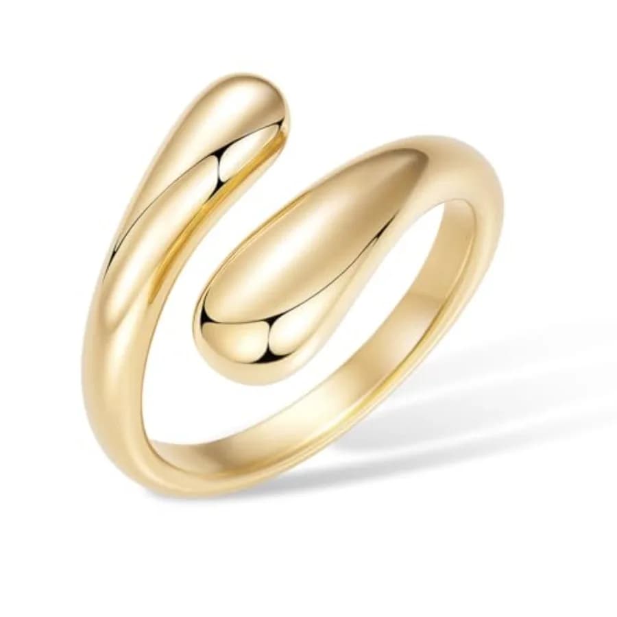 Non Tarnish Gold Chunky Rings for Women, 14K Gold Plated Statement Dome Rings Stacking Silver, Adjustable Mens Eternity Wedding