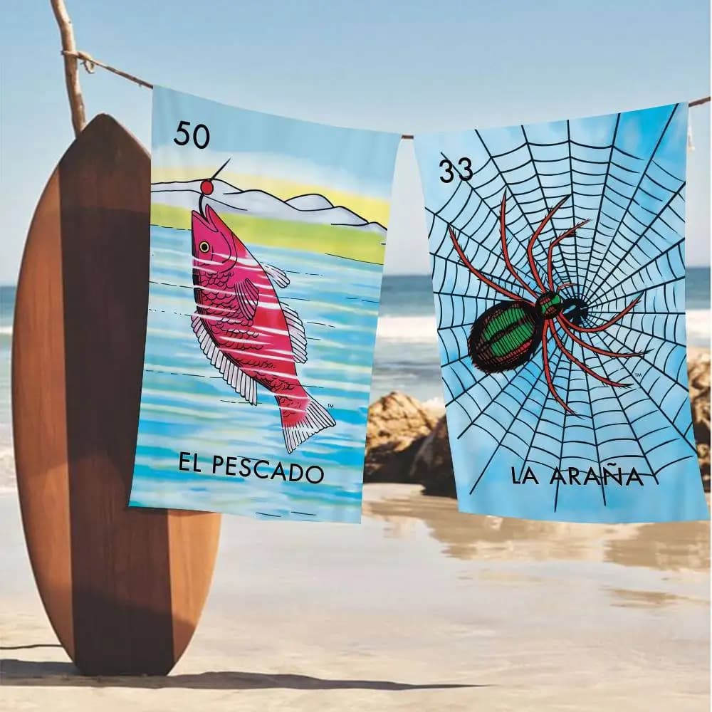 Cartone animato Lotteria messicana Tarocchi Carta Coperta classica in microfibra Asciugamani da spiaggia Stampa oversize Coperta da piscina super assorbente