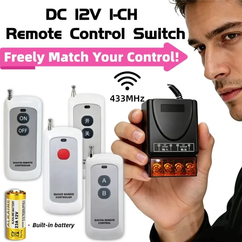 Interruttore Wireless RF 433MHz 30A DC 9-72V con Telecomando per Motore, Pompa Acqua, Sistema di Accesso Porte, Alimentazione Auto