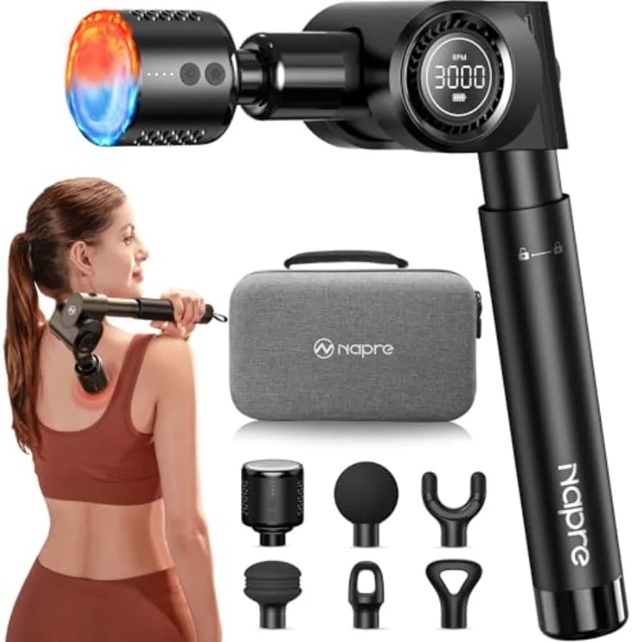 Pistola massaggiante con funzione caldo/freddo, massaggiatore a percussione per tessuti profondi per alleviare il dolore muscolare/del collo/del corpo con impugnatura allungabile.