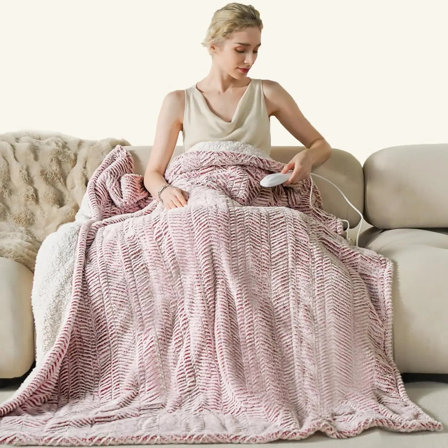 Coperta Elettrica Riscaldata Cozy 50x60 con 5 Livelli di Calore, Spegnimento Automatico e Lavabile in Lavatrice - Rosa Ghiacciato