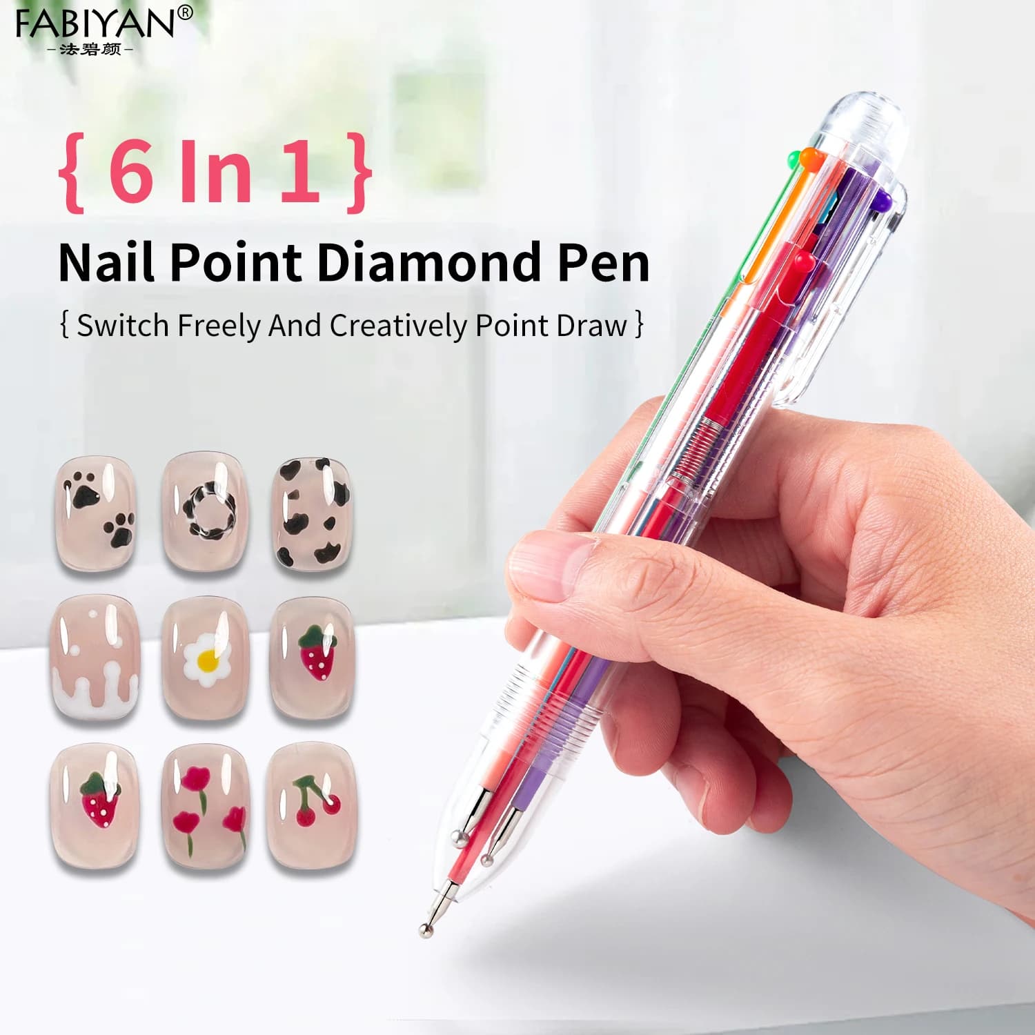6 in 1 nail art punteggiatura penna pittura disegno intaglio strass pietra preziosa matita di cristallo raccogliendo penna strumento punteggiatura unghie fai da te