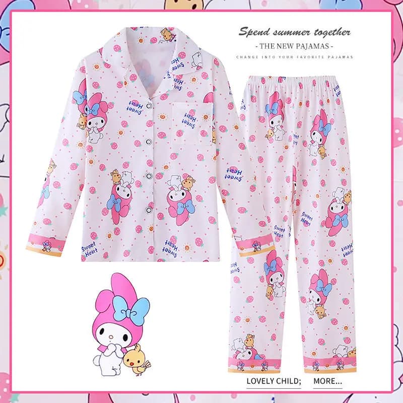 Sanrio Kuromi Abbigliamento per la casa Set da 2 pezzi Abbigliamento estivo My Melody Cinnamoroll Pantaloni a maniche lunghe pigiama Cartoon Puro cotone