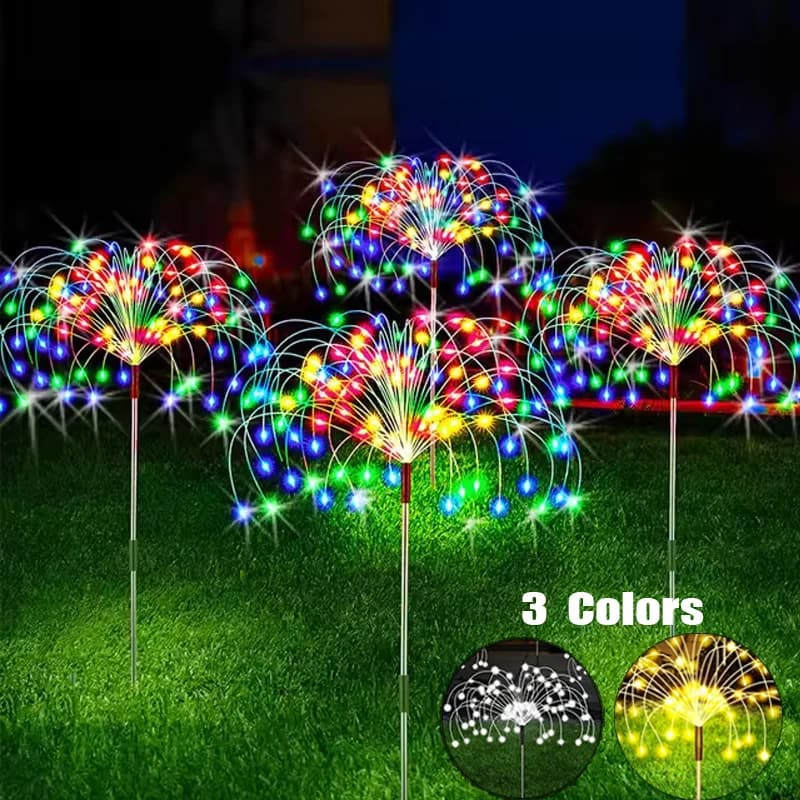 1/2/4PCS Fuochi d'artificio solari Luce esterna impermeabile 8 modalità di illuminazione 90-200LED Fata String Light Natale 3 colori Giardino