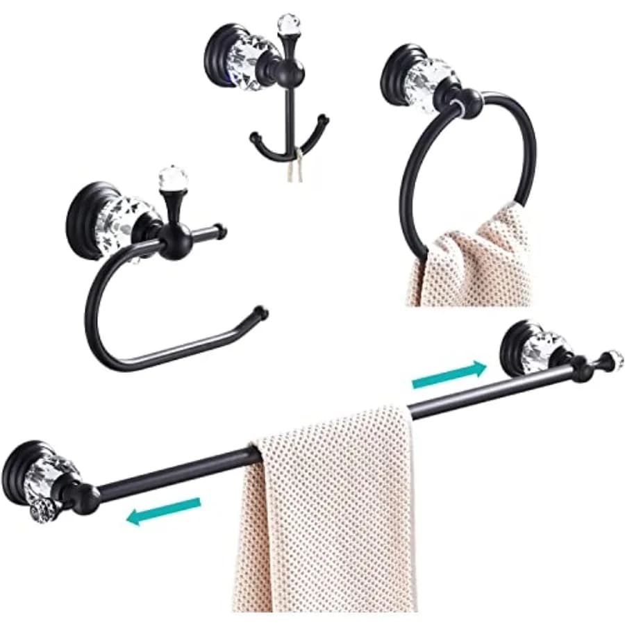 Set di Accessori per Bagno in Cristallo, Portasciugamani da 24 Pollici, Portarotolo, Anello Portasciugamani, Ganci Appendiabiti, 4 Pezzi da Parete